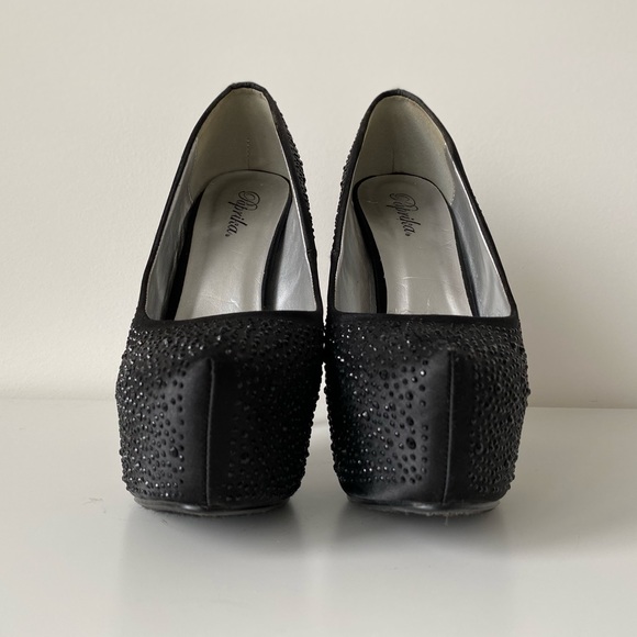 Paprika | Black Rhinestone Studded Stiletto Heels - Picture 10 of 13